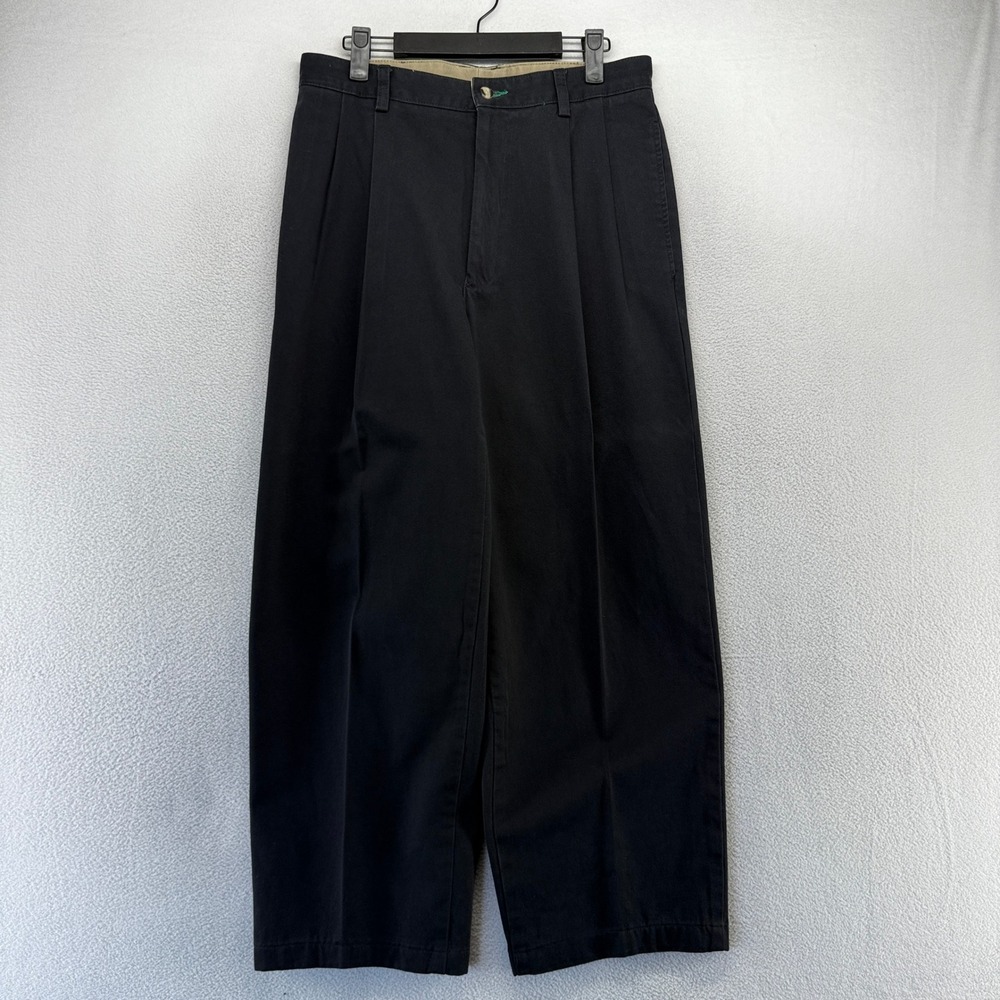 Vintage Tommy Hilfiger Pants FITS 30x26 Black Pleated Baggy Chinos Flag Cropped